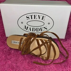 Steve Madden Tellers Brown Suede Open Toe Strap Tie Up Sandals Women Size 9